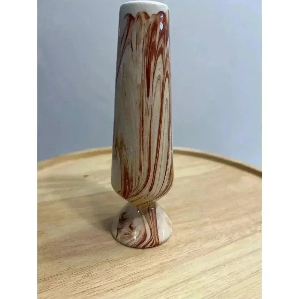 Vintage MCM Montana Clay Belgrade swirled clay bud vase red/brown & cream 6